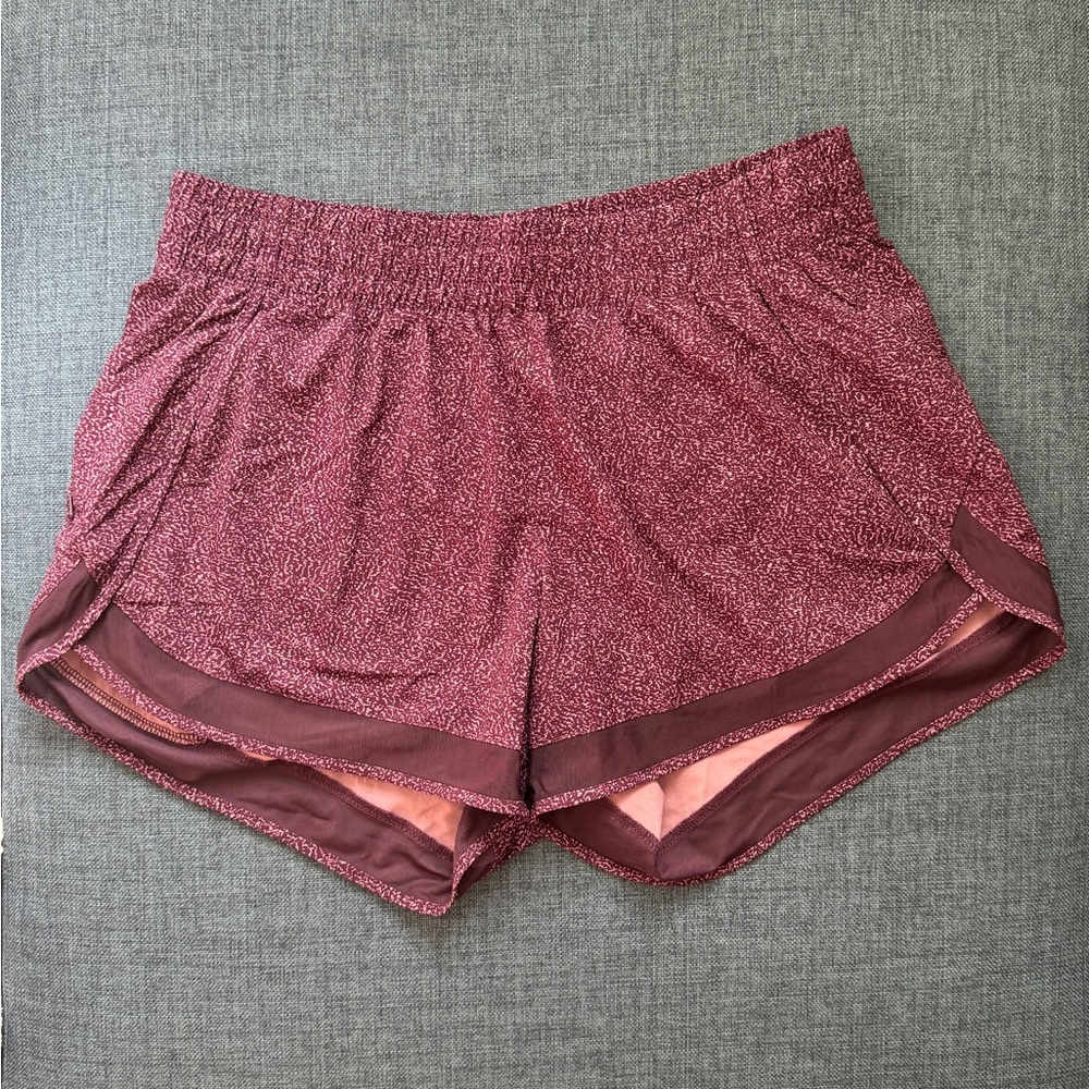 NWOT Athleta Printed Mesh Racer Run Lined Shorts 4” in Violet Static